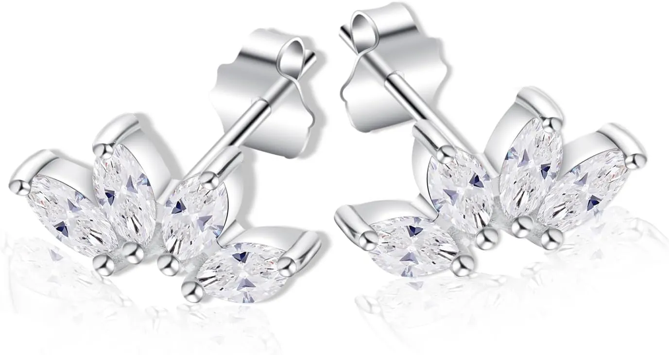 Marquise Moissanite Stud Earrings Maple Leaf, 0.8cttw D Color VVS1 18k Gold Plated 925 Sterling Silver Leaves Earrings for Women Girlfriend Birthday Gifts