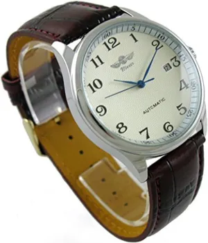 MASTOP Men's Classic Automatic Mechanical Day Calendar Luxury Leather Band Watch