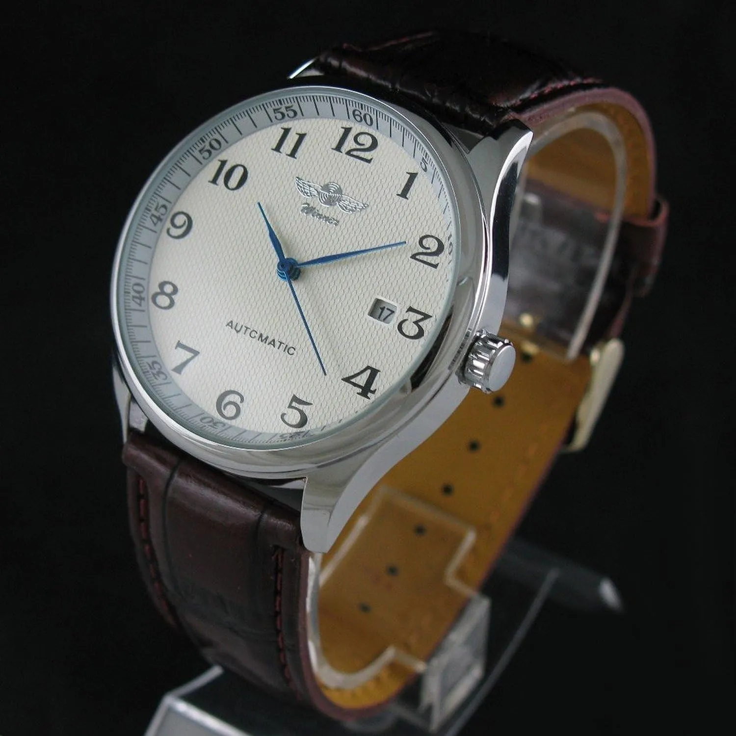 MASTOP Men's Classic Automatic Mechanical Day Calendar Luxury Leather Band Watch