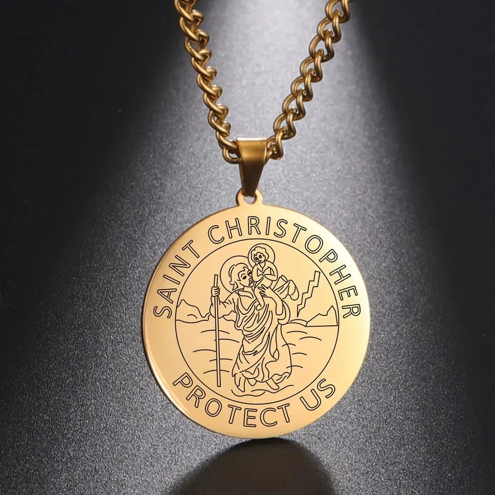 Medal Necklace - Catholic Pendant For Travelers, Stainless Steel Religious Jewelry