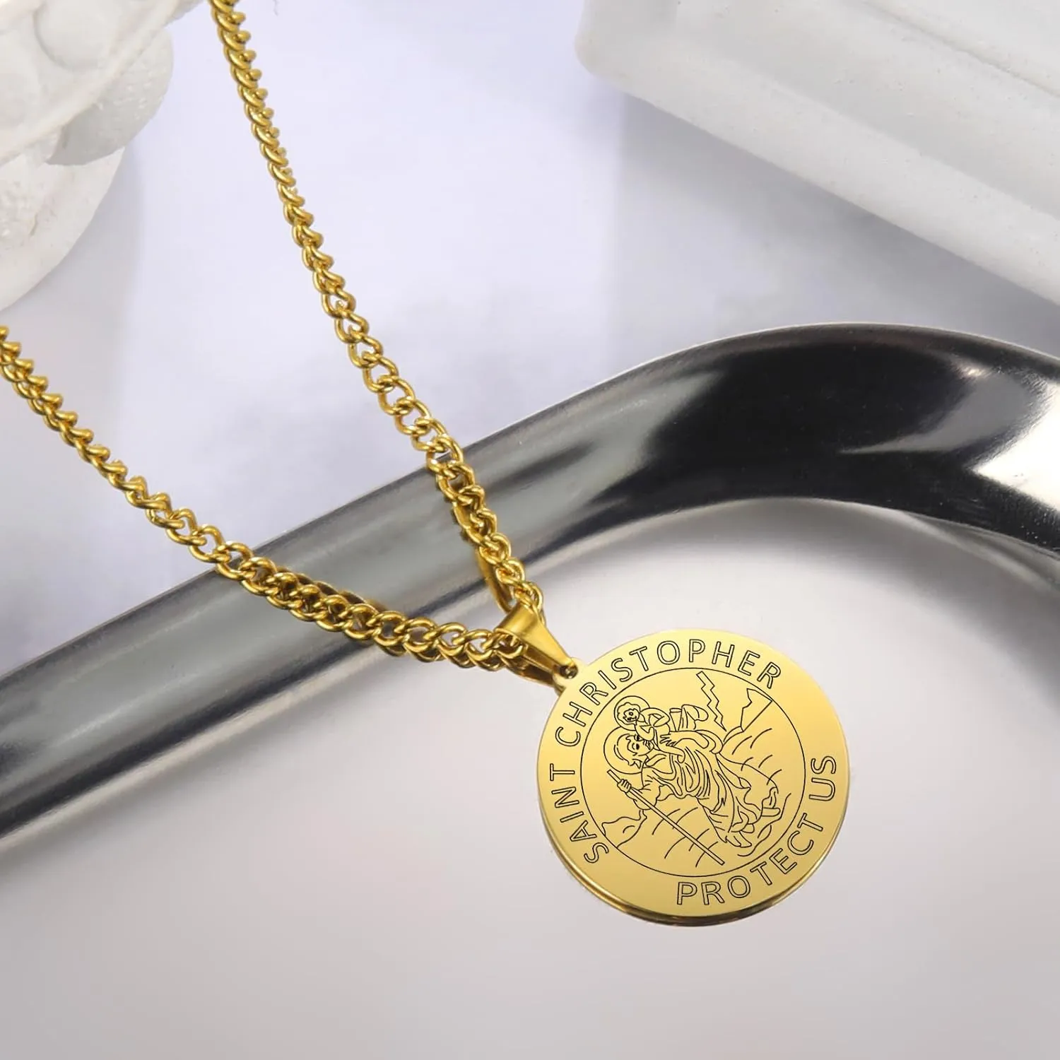Medal Necklace - Catholic Pendant For Travelers, Stainless Steel Religious Jewelry