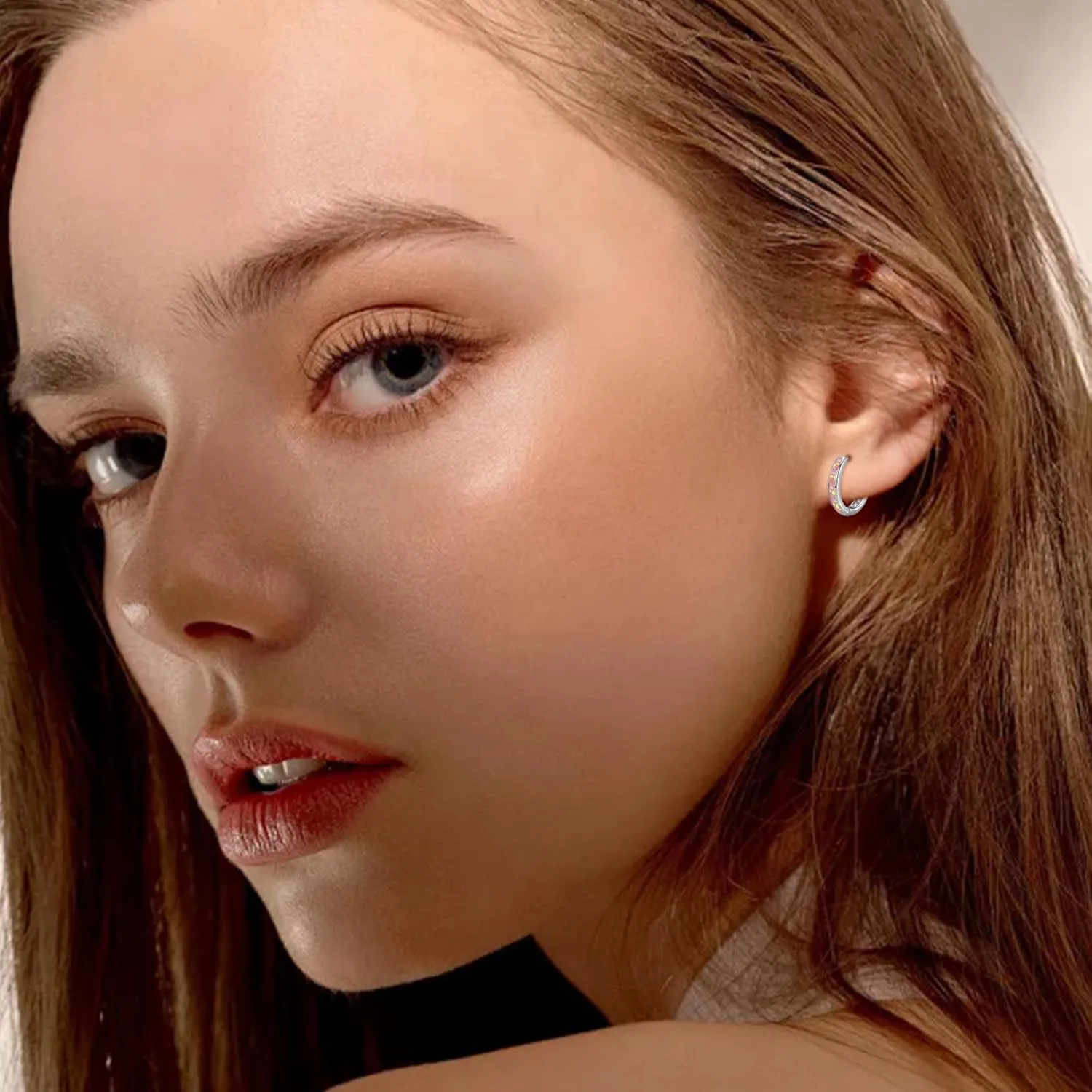 MEDWISE Hoop Earrings for Women 925 Sterling Silver Multi Colored Opal Hoop Earrings Huggie Hoop Earrings Hypoallergenic Earrings Christmas Jewelry Gift for Women Daughter Wife Mom Friends