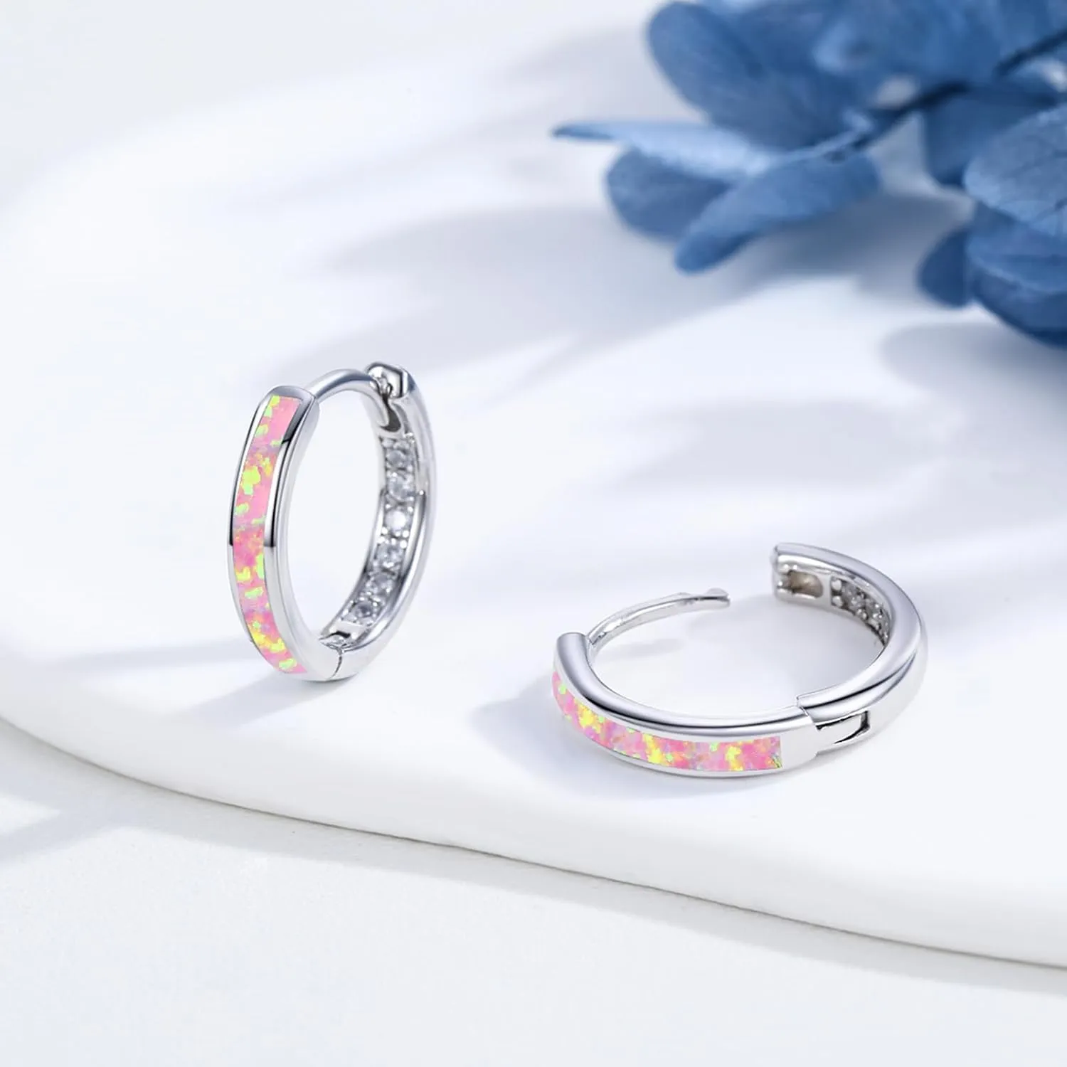 MEDWISE Hoop Earrings for Women 925 Sterling Silver Multi Colored Opal Hoop Earrings Huggie Hoop Earrings Hypoallergenic Earrings Christmas Jewelry Gift for Women Daughter Wife Mom Friends
