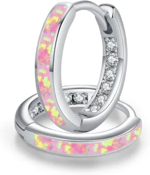 MEDWISE Hoop Earrings for Women 925 Sterling Silver Multi Colored Opal Hoop Earrings Huggie Hoop Earrings Hypoallergenic Earrings Christmas Jewelry Gift for Women Daughter Wife Mom Friends