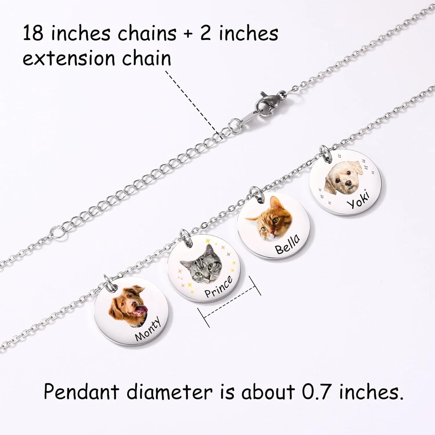MeMeDIY Personalized Pet Portrait Necklace - Customized Round Disc Photo Text Engraved Necklace for Cat, Dog, Animal Lover - Dog Mom/Dad
