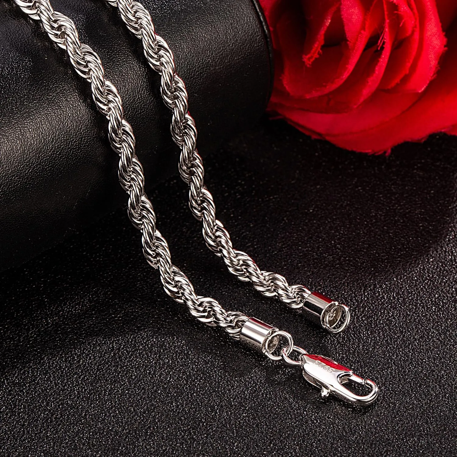 Men 925 Sterling Silver 5mm Twist Rope Chain Necklace 24k Real Gold Plated Women Diamond Cut Clasp Rope Box Chain 18" 20 "22" 24 "26" 28 "30" Chocker Jewelry Gifts