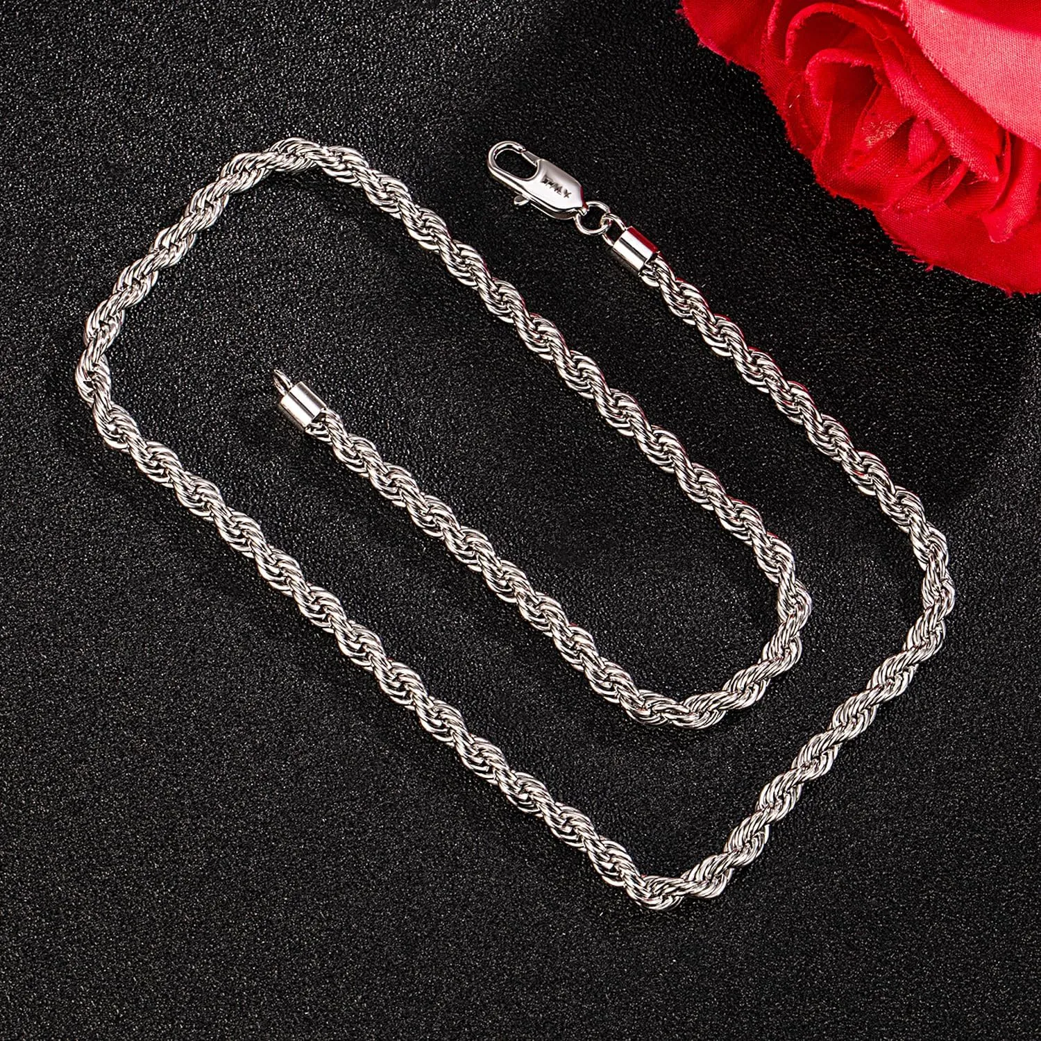 Men 925 Sterling Silver 5mm Twist Rope Chain Necklace 24k Real Gold Plated Women Diamond Cut Clasp Rope Box Chain 18" 20 "22" 24 "26" 28 "30" Chocker Jewelry Gifts
