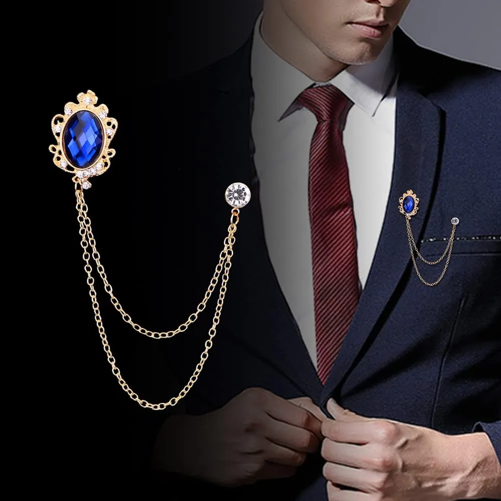 Men's Gem Brooch Lapel Pin Badge Hanging Chains Collar Brooches Pin for Career Suit Tuxedo of Shirts Tie Hat Scarf for Boyfriend Father Birthday