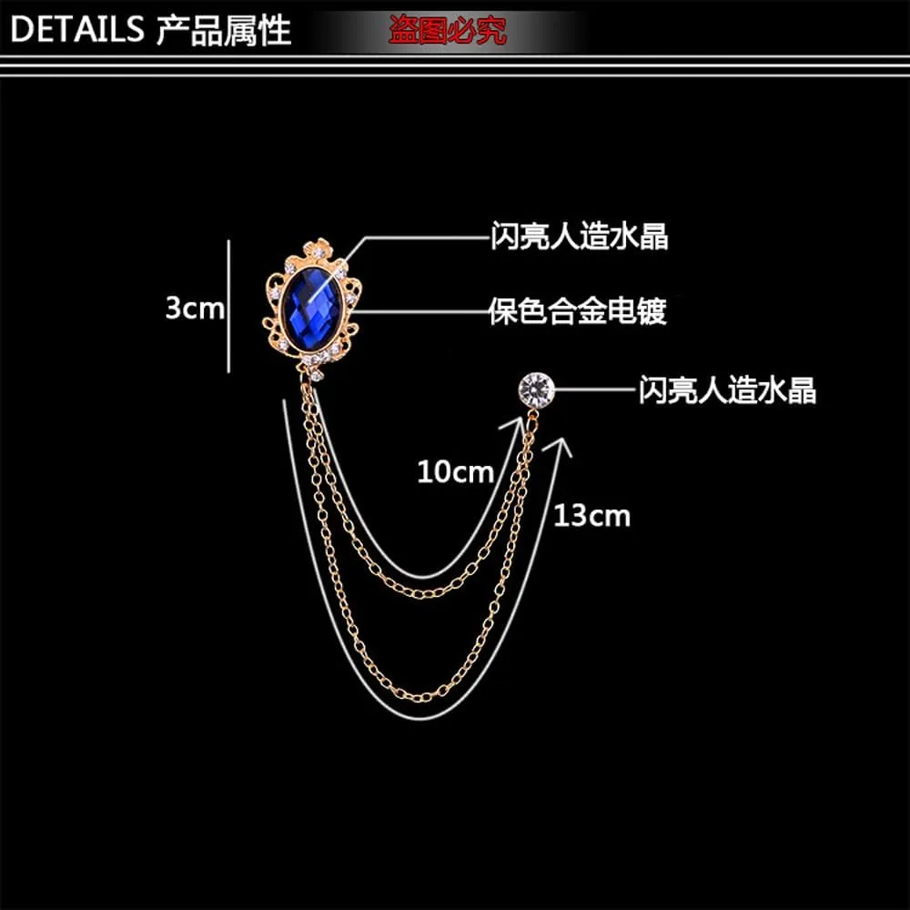 Men's Gem Brooch Lapel Pin Badge Hanging Chains Collar Brooches Pin for Career Suit Tuxedo of Shirts Tie Hat Scarf for Boyfriend Father Birthday