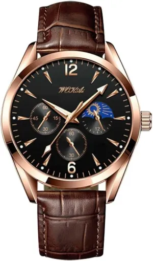 Men's Leather Watch, Classic Rose Gold-Tone Analog Quartz Watch Business Dress Watches for Men