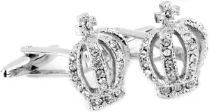 Men's Silver Cufflinks Groomsmen Wedding Father's Day Birthday Classic Crown Rhinestone for Tuxedo