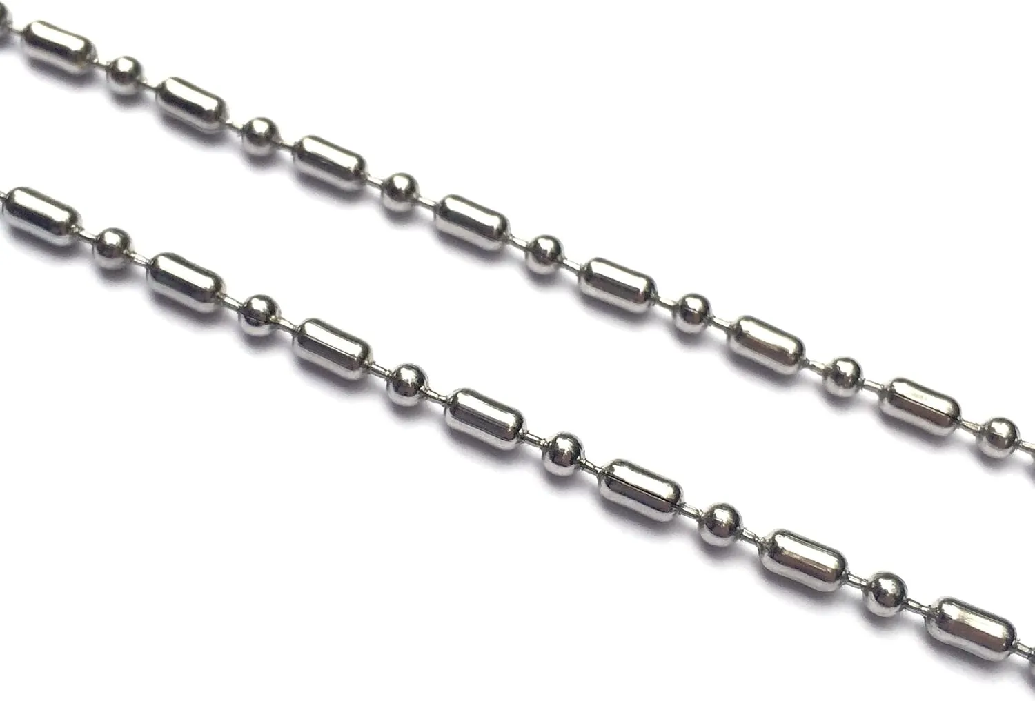 Mens Silver Stainless Steel Bead Chain Necklace 2mm Unique Style (16-30 Inch)