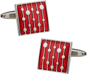 Men's Unique Red Enamel Square Silver Cufflinks with Travel Presentation Gift Box Groom Groomsmen Wedding