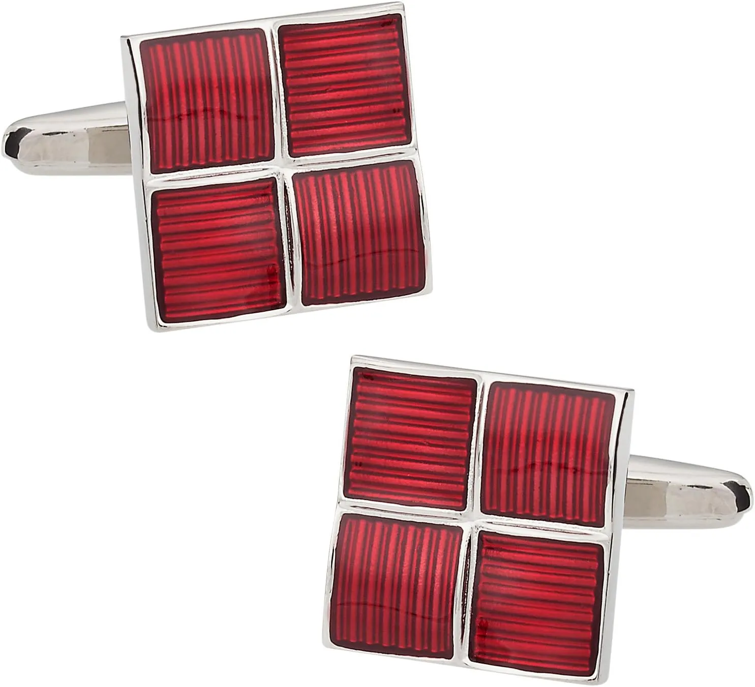 Men's Unique Red Enamel Square Silver Cufflinks with Travel Presentation Gift Box Groom Groomsmen Wedding