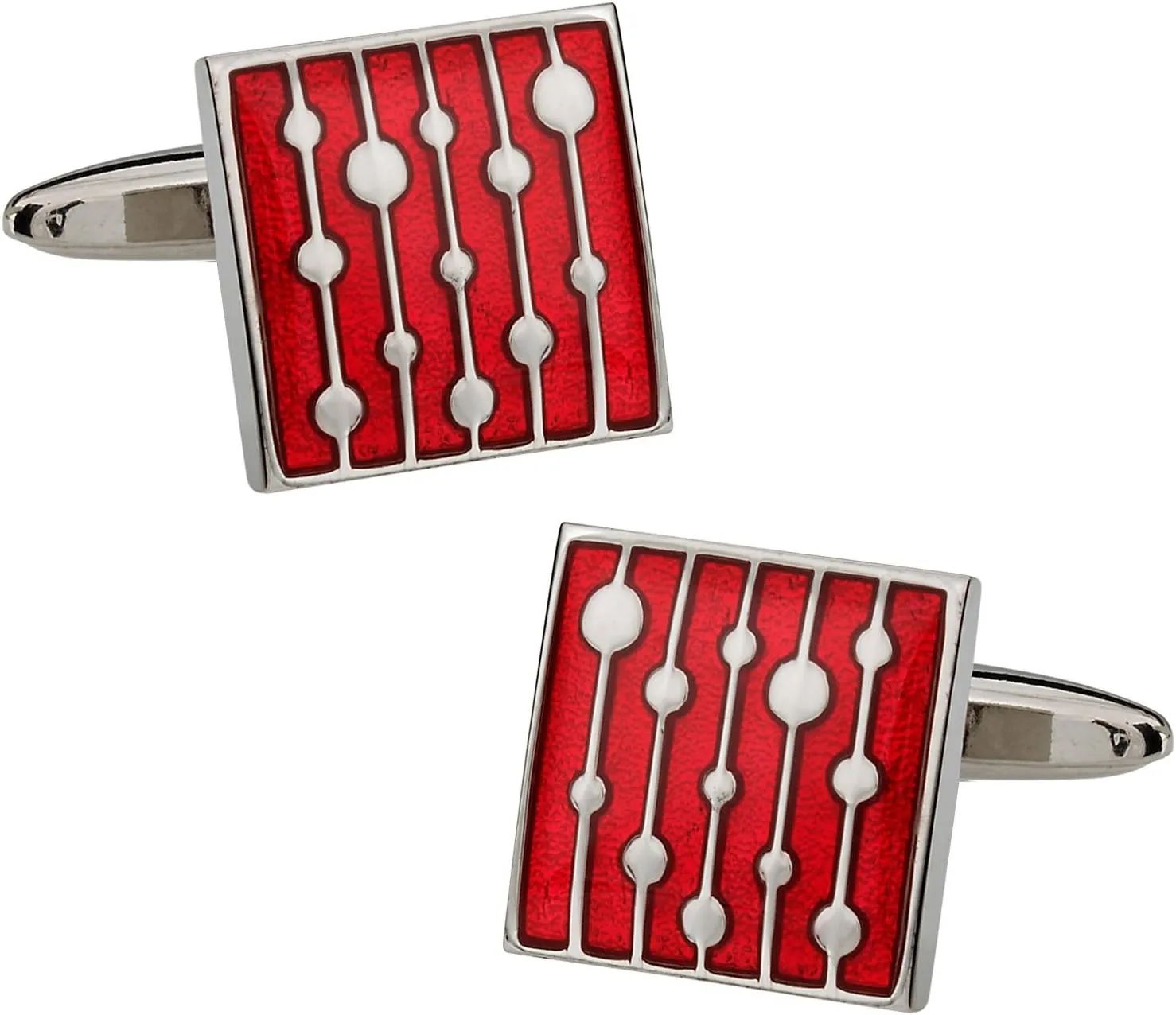 Men's Unique Red Enamel Square Silver Cufflinks with Travel Presentation Gift Box Groom Groomsmen Wedding