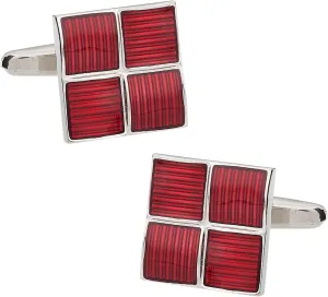 Men's Unique Red Enamel Square Silver Cufflinks with Travel Presentation Gift Box Groom Groomsmen Wedding