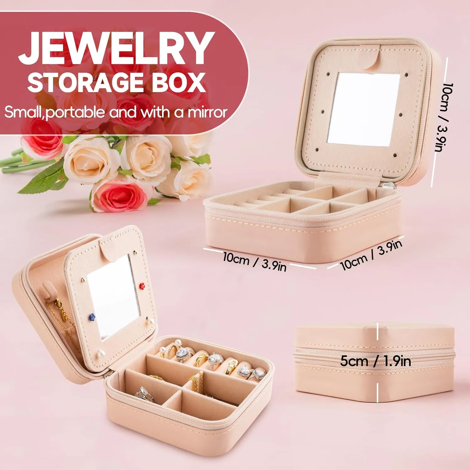 Meschett Travel Jewelry Box with Mirror, Travel Essentials Jewelry Holder Organizer, Ring Necklace Earring Organizer, Personalized Initial Travel Jewelry Case, Gifts for Women and Girls,D