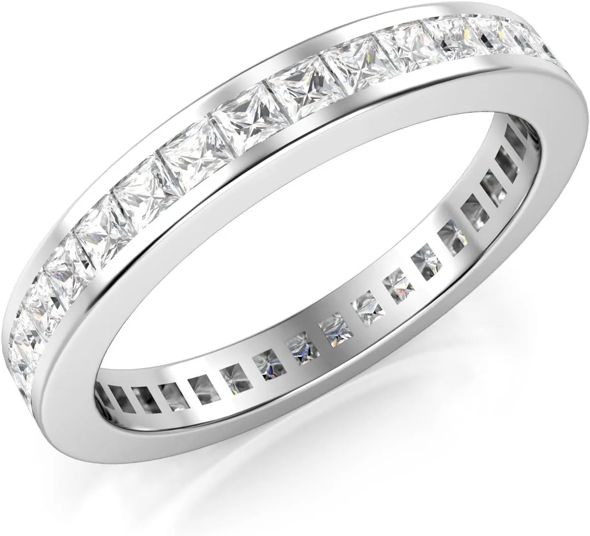 Metal Factory 3MM Sterling Silver Princess Cut CZ Eternity Cubic Zirconia Ring