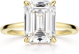 Michooyel 18K Gold Plated 4ct Emerald Cut Cubic Zirconia Engagement Rings For Women Sterling Silver Wedding Ring Promise Ring Sterling Silver Wedding Band