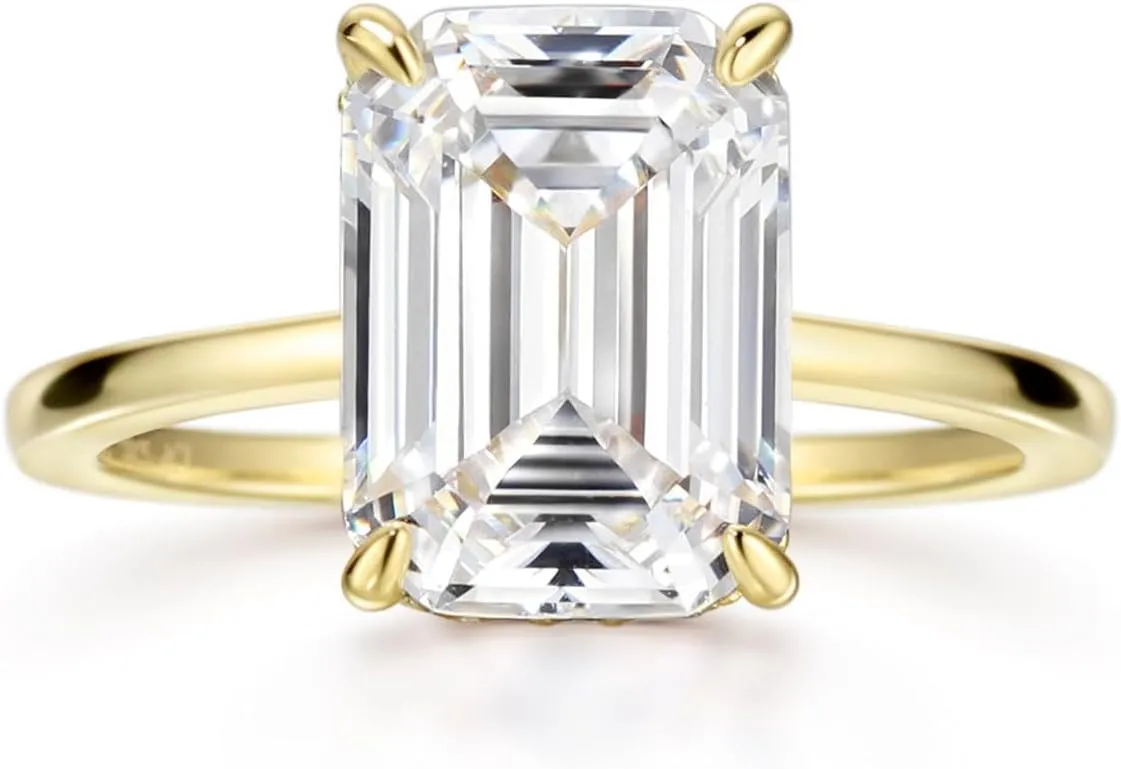 Michooyel 18K Gold Plated 4ct Emerald Cut Cubic Zirconia Engagement Rings For Women Sterling Silver Wedding Ring Promise Ring Sterling Silver Wedding Band