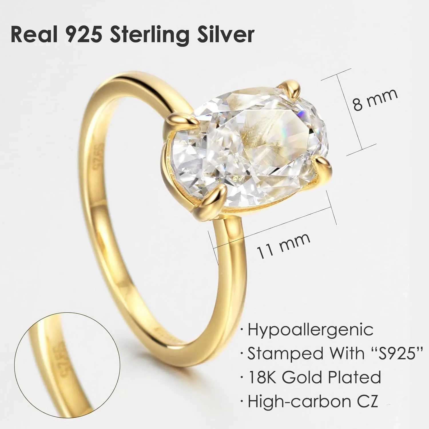 Michooyel 4.0ct Oval Cut Women's Engagement Ring 18K Gold Plated 925 Sterling Silver Cubic Zirconia Promise Ring Wedding Ring for Women