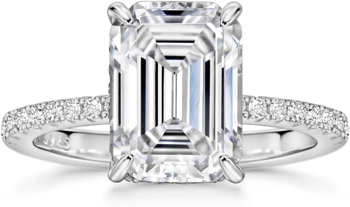 Michooyel 4ct Emerald Cut Cubic Zirconia Engagement Rings For Women D Color VVS Wedding Ring Promise Ring Sterling Silver Women's Ring