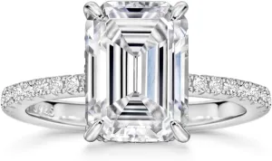 Michooyel 4ct Emerald Cut Cubic Zirconia Engagement Rings For Women D Color VVS Wedding Ring Promise Ring Sterling Silver Women's Ring