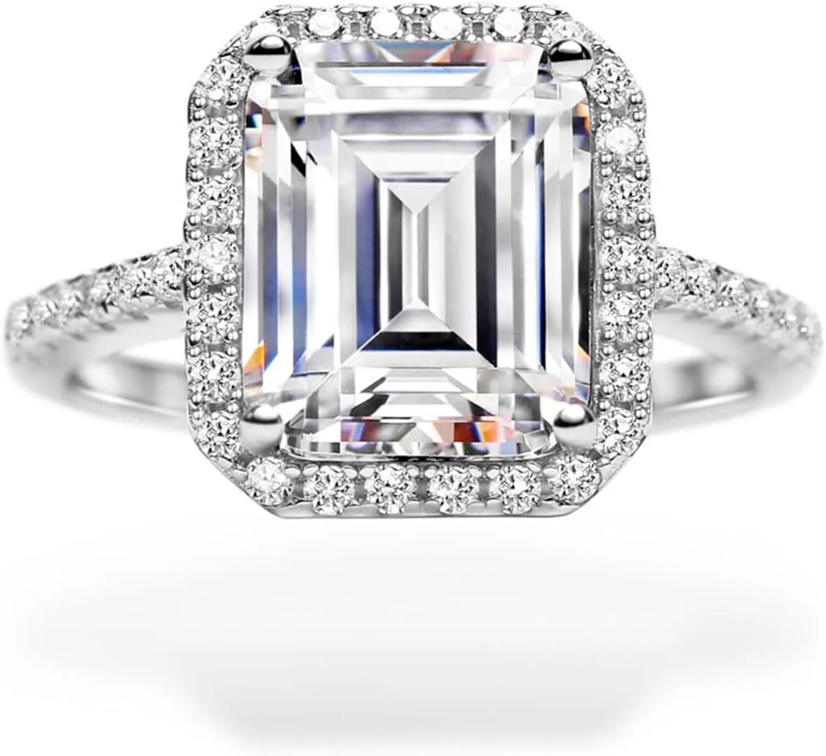 Michooyel S925 4.0ct Emerald Cut Engagement Ring for Women Halo Promise Ring Cubic Zirconia Sterling Silver Wedding Band Ring for Women