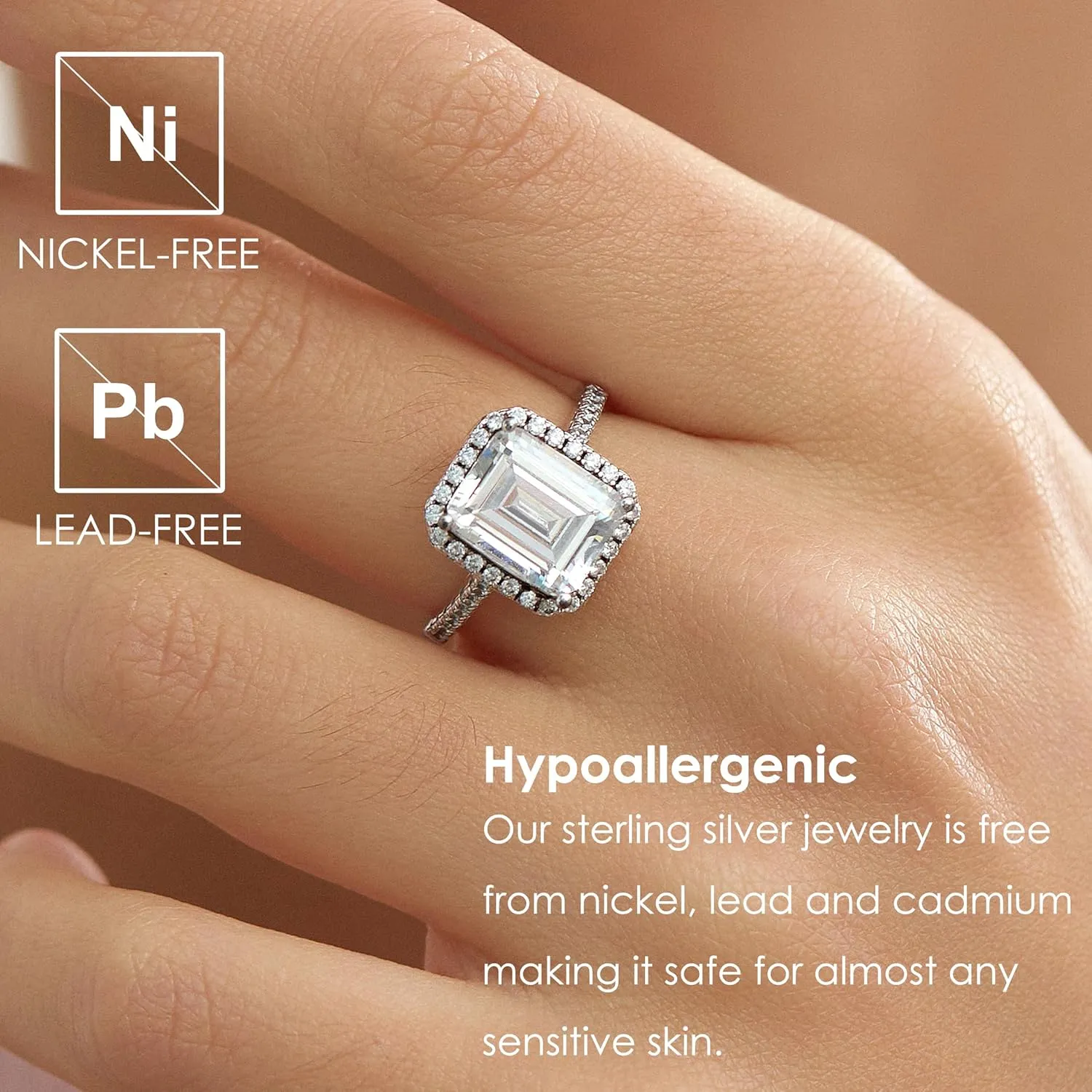 Michooyel S925 4.0ct Emerald Cut Engagement Ring for Women Halo Promise Ring Cubic Zirconia Sterling Silver Wedding Band Ring for Women