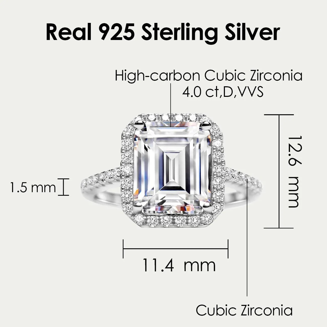 Michooyel S925 4.0ct Emerald Cut Engagement Ring for Women Halo Promise Ring Cubic Zirconia Sterling Silver Wedding Band Ring for Women