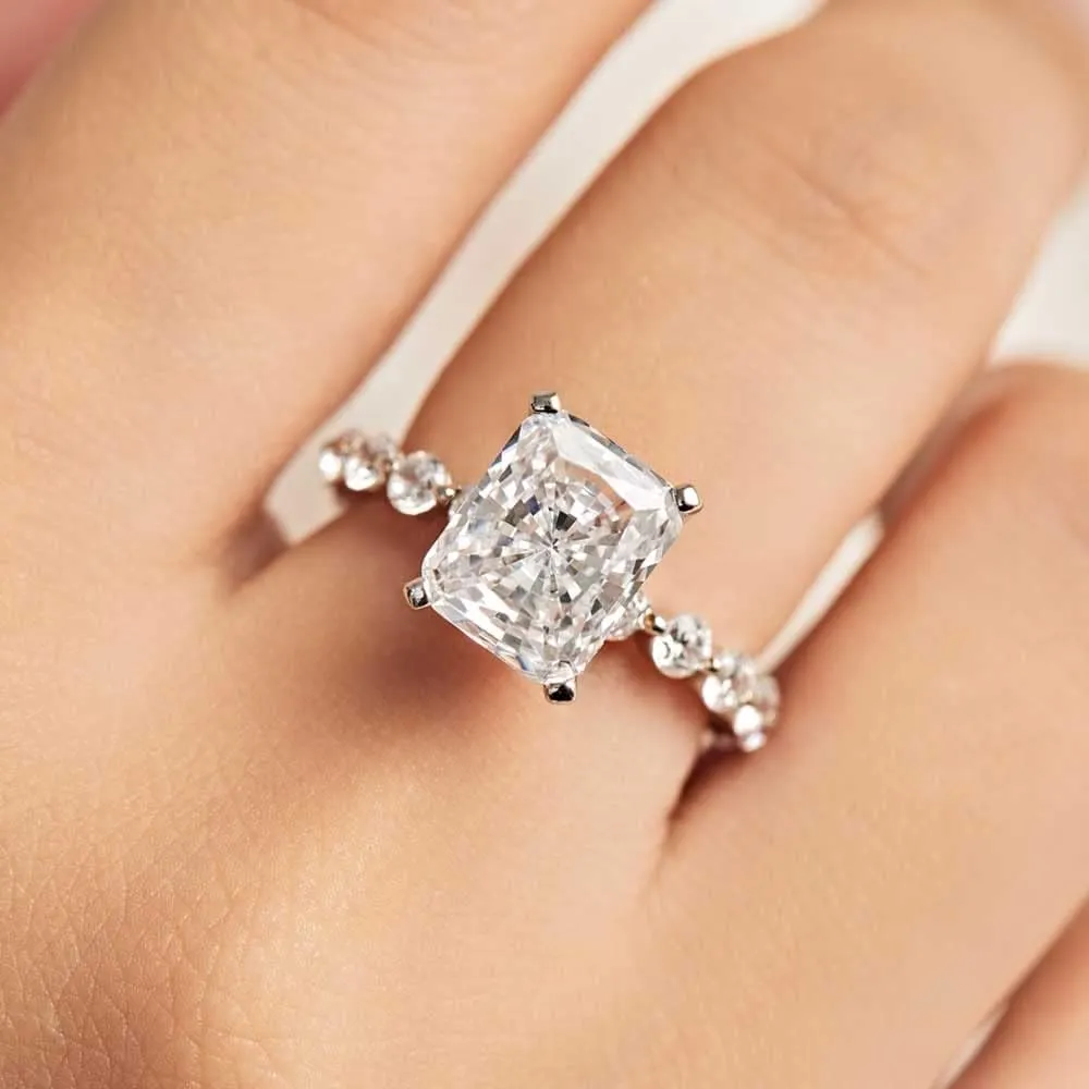 Michooyel S925 4ct Radiant Cut Cubic Zirconia Engagement Rings For Women Wedding Ring Promise Ring Sterling Silver Wedding Band