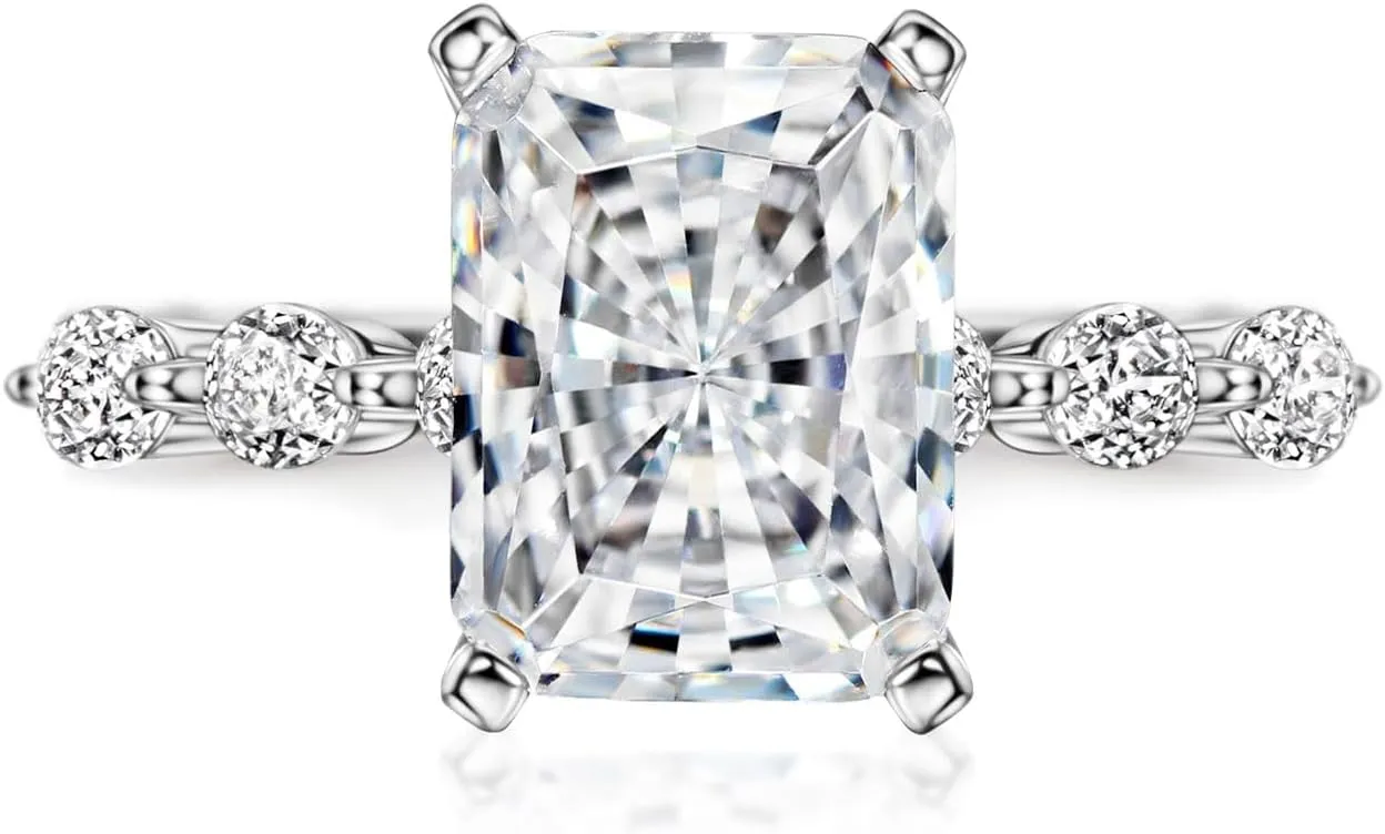 Michooyel S925 4ct Radiant Cut Cubic Zirconia Engagement Rings For Women Wedding Ring Promise Ring Sterling Silver Wedding Band