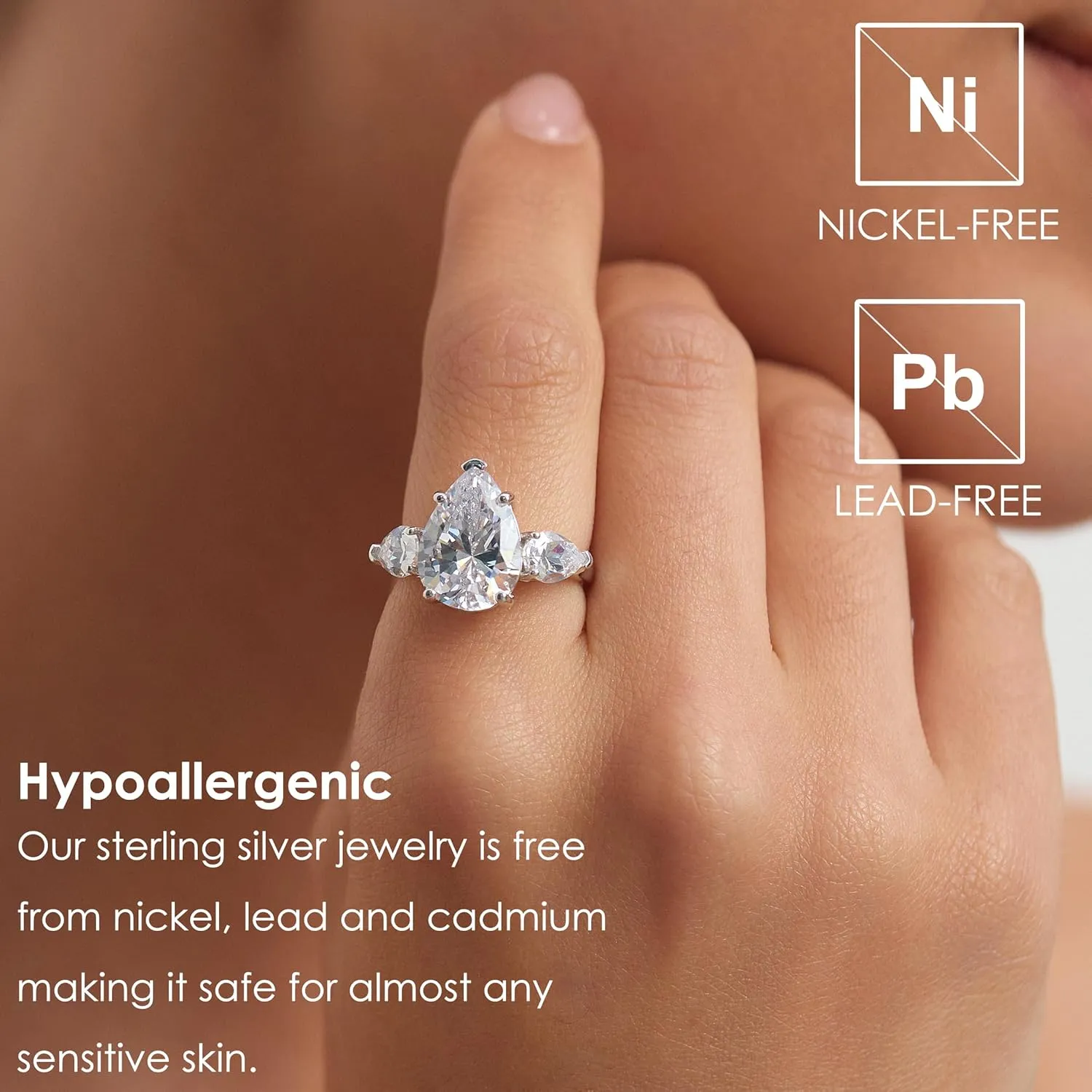 Michooyel S925 5.0ct Pear Cut Engagement Ring Cubic Zirconia Sterling Silver Wedding Ring Bridal Ring Band Fine Jewelry For Women