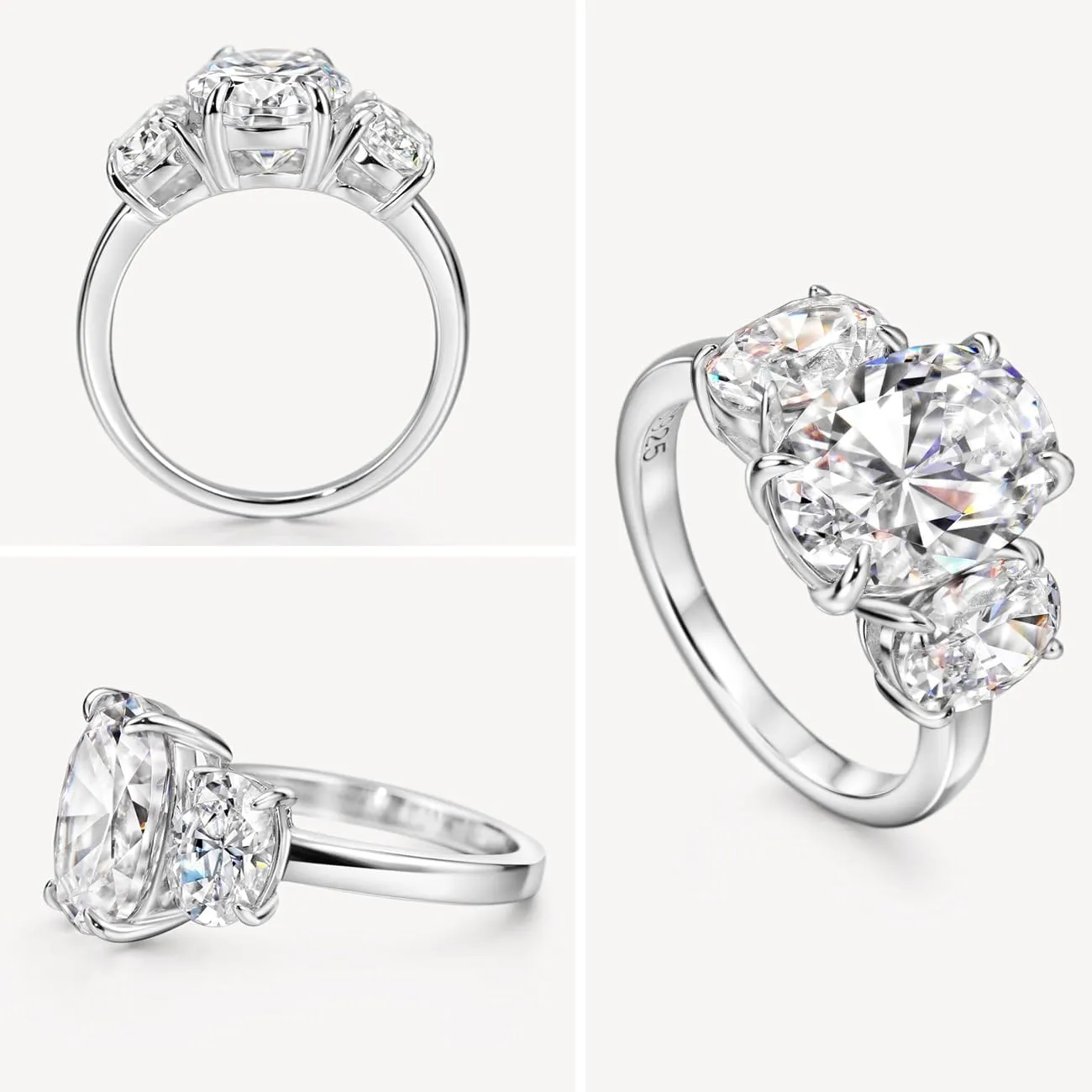 Michooyel S925 Oval Cut 3-Stone Engagement Ring for Women 5.6cttw Cubic Zirconia Wedding Promise Ring Sterling Silver Wedding Band For Women