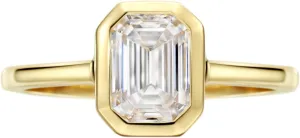 Michooyel Sterling Silver 2ct Emerald Cut Cubic Zirconia Engagement Rings for Women 18K Gold Plated Solitaire Bezel Setting Wedding Ring Promise Ring Wedding Band