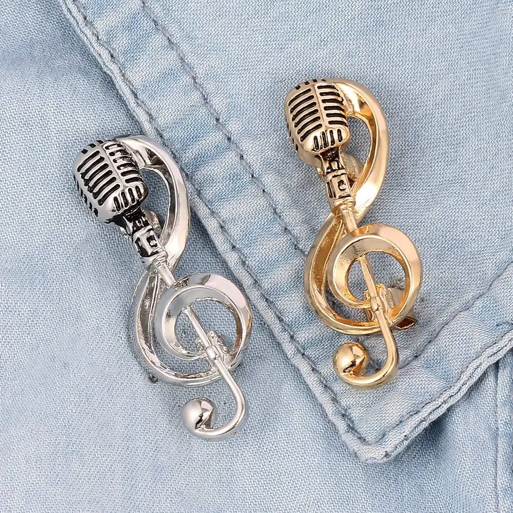Microphone Music Note Brooch Rock Hip Pop Microphone Shape Brooches Pins Jewelry Elegant Music Notes Brooch Simple Accessories Gifts