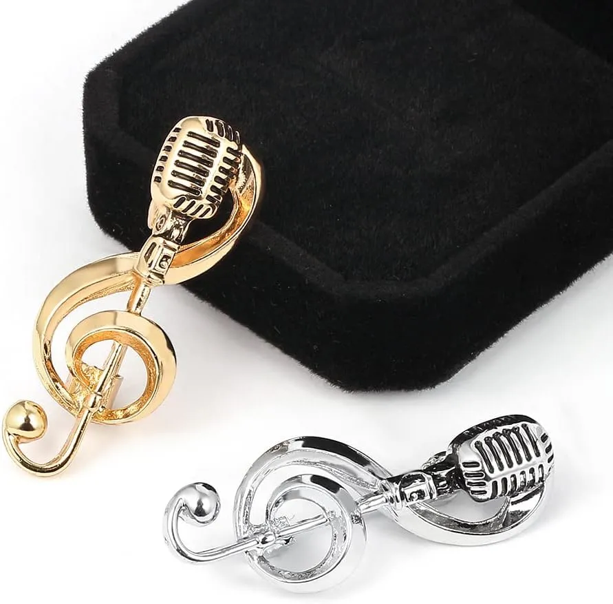 Microphone Music Note Brooch Rock Hip Pop Microphone Shape Brooches Pins Jewelry Elegant Music Notes Brooch Simple Accessories Gifts