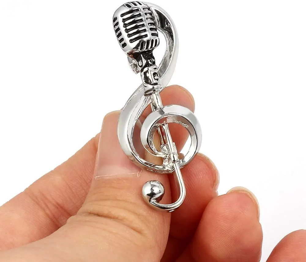 Microphone Music Note Brooch Rock Hip Pop Microphone Shape Brooches Pins Jewelry Elegant Music Notes Brooch Simple Accessories Gifts