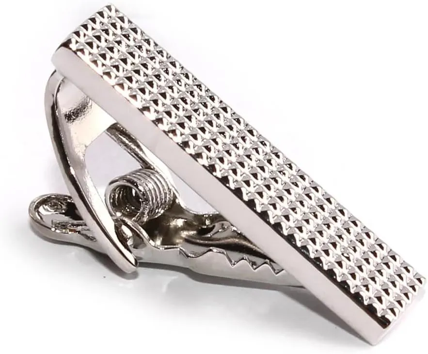 Mini Studded Silver Skinny Tie Bar Rhodium Plating Rhodium Plating Mini Studded Silver Skinny Tie Bar