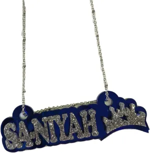 MIRROR MANIA Name Plate Custom Name Necklace Nameplate Laser Cut Personalized, Diamond Look Letters with Color Choice Back, Silver Chain and Design, Made To Order Any Name - Dazzling and Stunning!