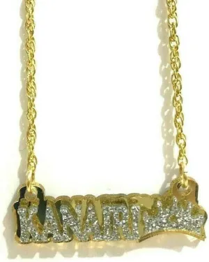 MIRROR MANIA Name Plate Custom Name Necklace Nameplate Name Laser Cut Personalized, Diamond Look Letters with Crown, Gold Chain, Made To Order Any Name - Dazzling and Stunning!
