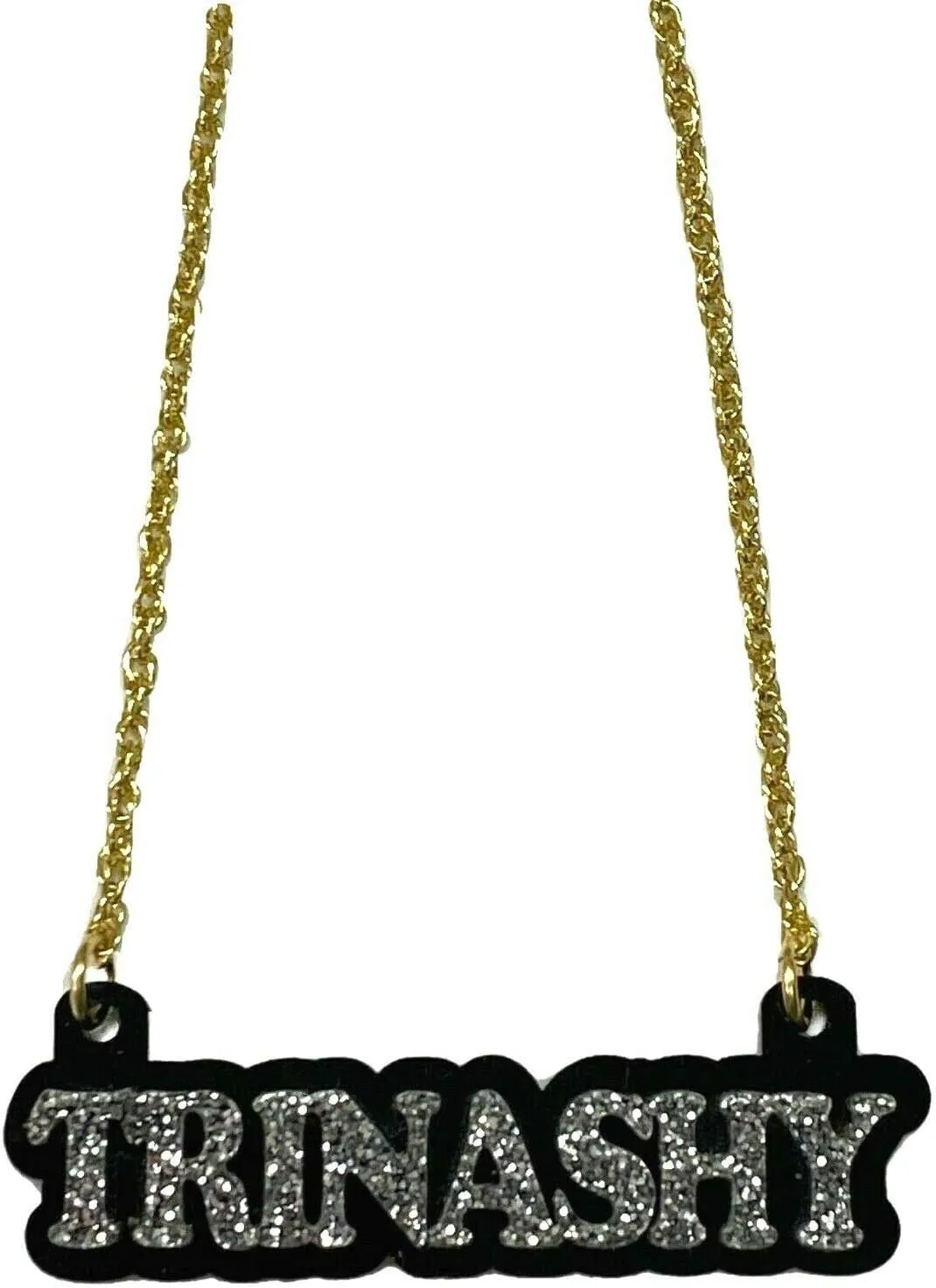 MIRROR MANIA Name Plate Custom Name Necklace Personalized Nameplate Name Laser Cut Diamond Look Letters, Quality Gold Chain, Made To Order Any Name - Dazzling and Stunning!