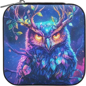 MNSRUU Small Jewelry Box Storage and Organizer Glowing Eyes Owl Mini Travel Jewelry Case Portable Earring Ring Organizer Boxes for Women Girls, Black