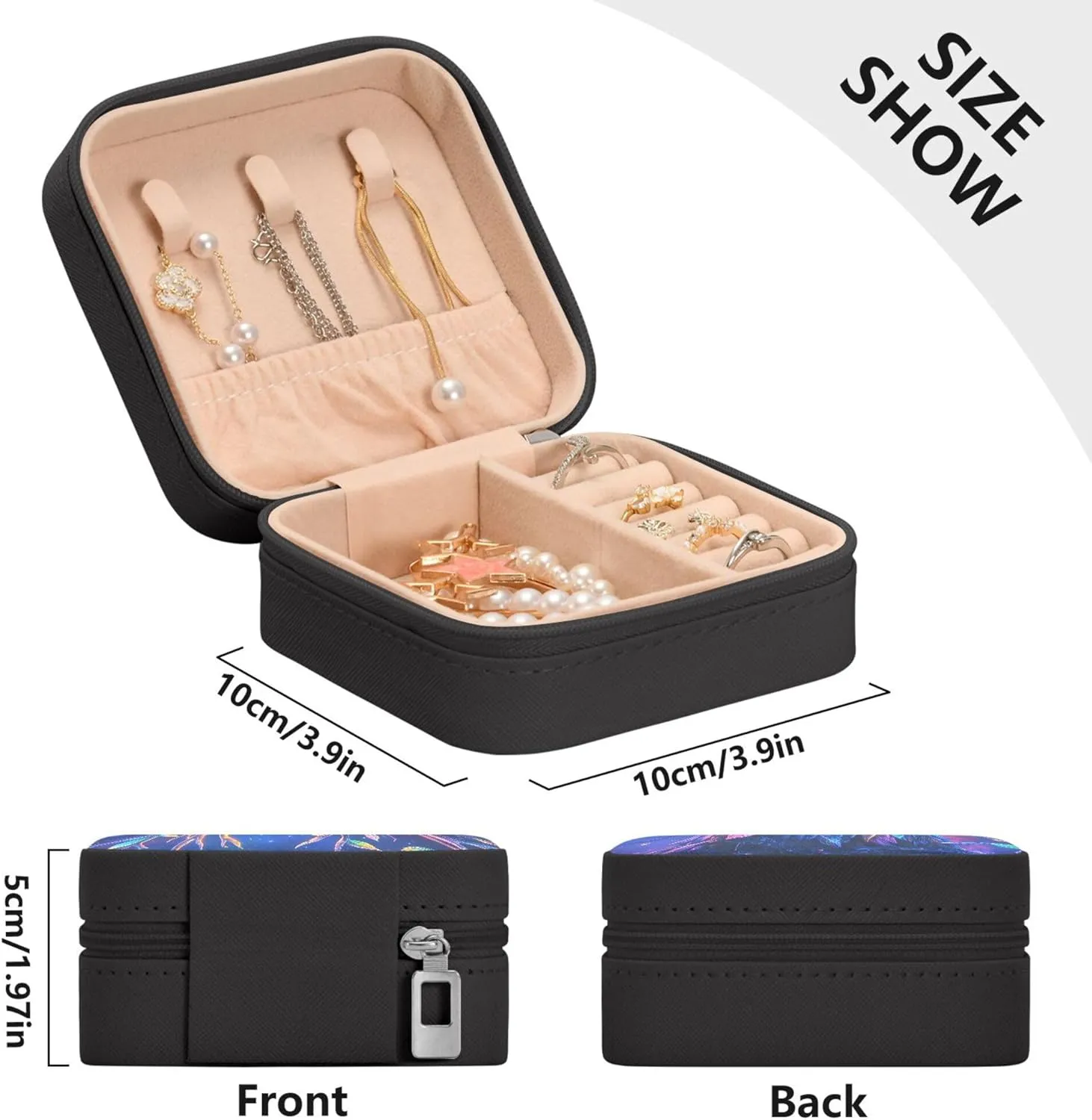 MNSRUU Small Jewelry Box Storage and Organizer Glowing Eyes Owl Mini Travel Jewelry Case Portable Earring Ring Organizer Boxes for Women Girls, Black