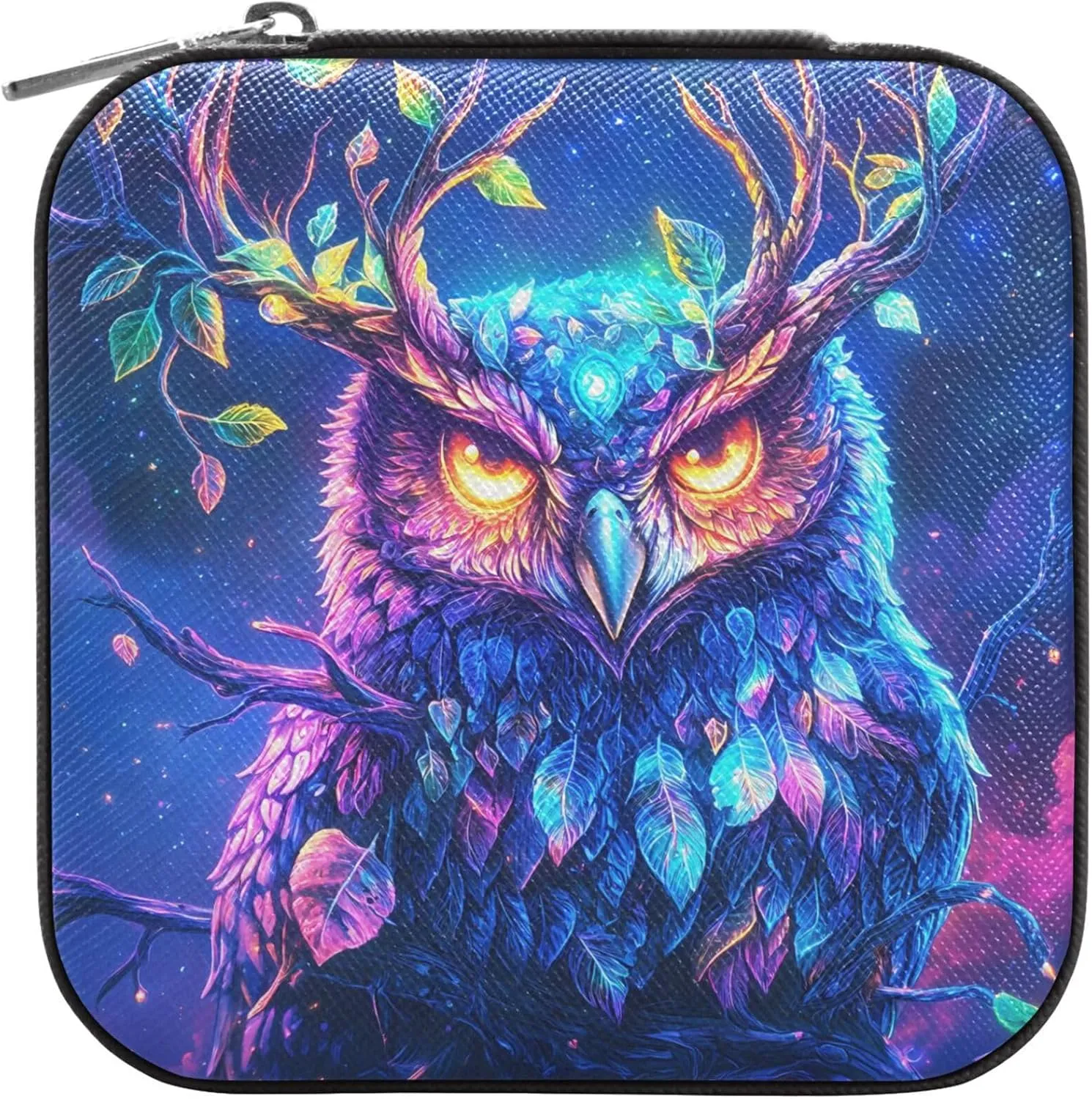MNSRUU Small Jewelry Box Storage and Organizer Glowing Eyes Owl Mini Travel Jewelry Case Portable Earring Ring Organizer Boxes for Women Girls, Black