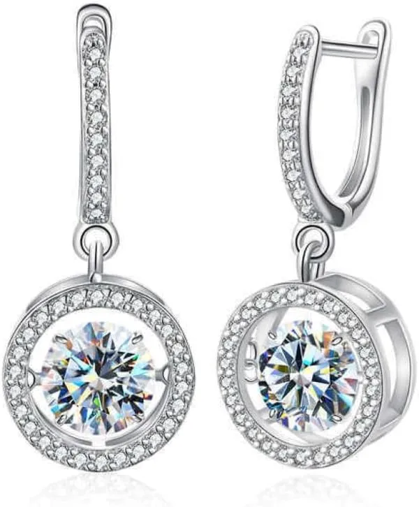 Moissanite Earrings for Women Sterling Silver Hoop Earrings 1CT-2CT D Color VVS1 Moissanite Hoop Dangle Earrings Hypoallergenic Earrings Jewelry Christmas Birthday Gifts for Wife Her
