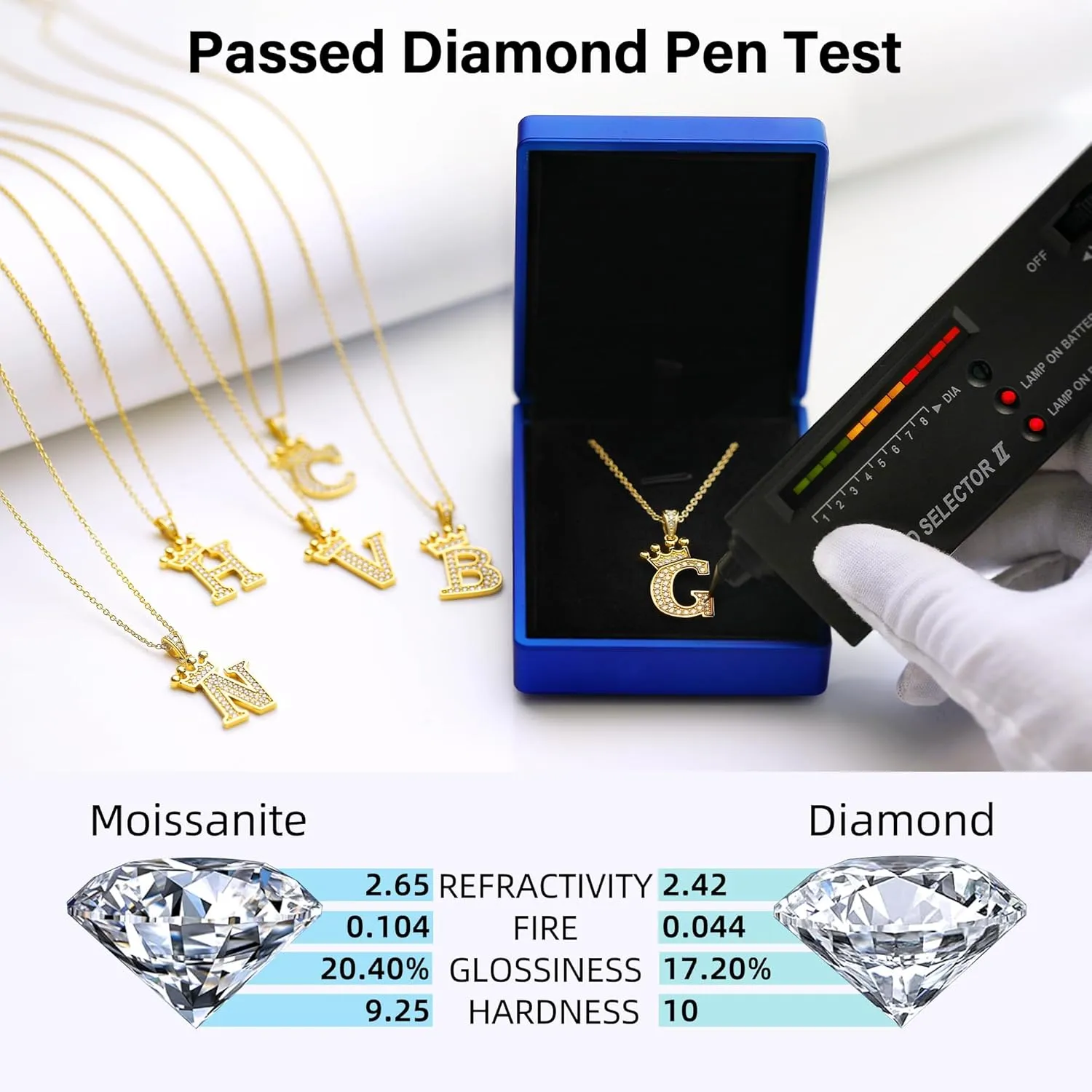 Moissanite Initial Necklace,925 Sterling Silver 18K Gold Plated Letter Necklace for Women, Hip Hop Crown Necklace for Men, Trendy A-Z Pendant Choker Jewelry