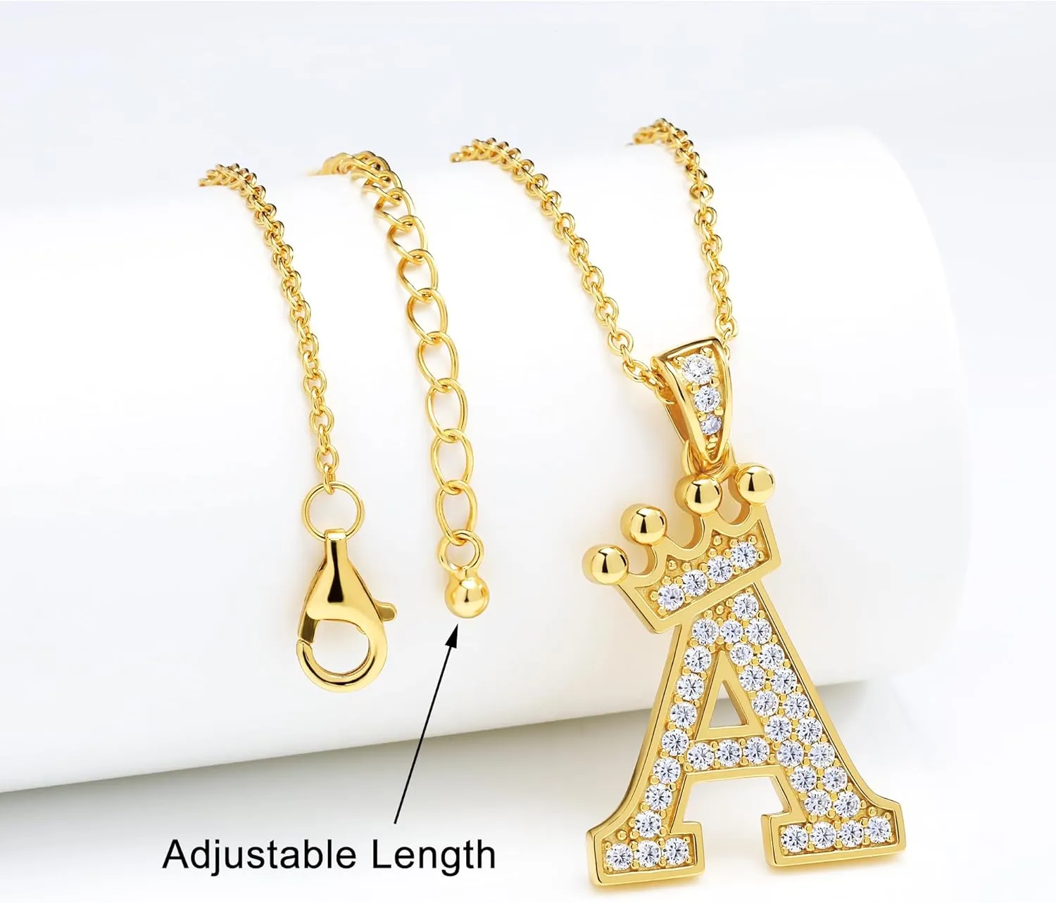 Moissanite Initial Necklace,925 Sterling Silver 18K Gold Plated Letter Necklace for Women, Hip Hop Crown Necklace for Men, Trendy A-Z Pendant Choker Jewelry