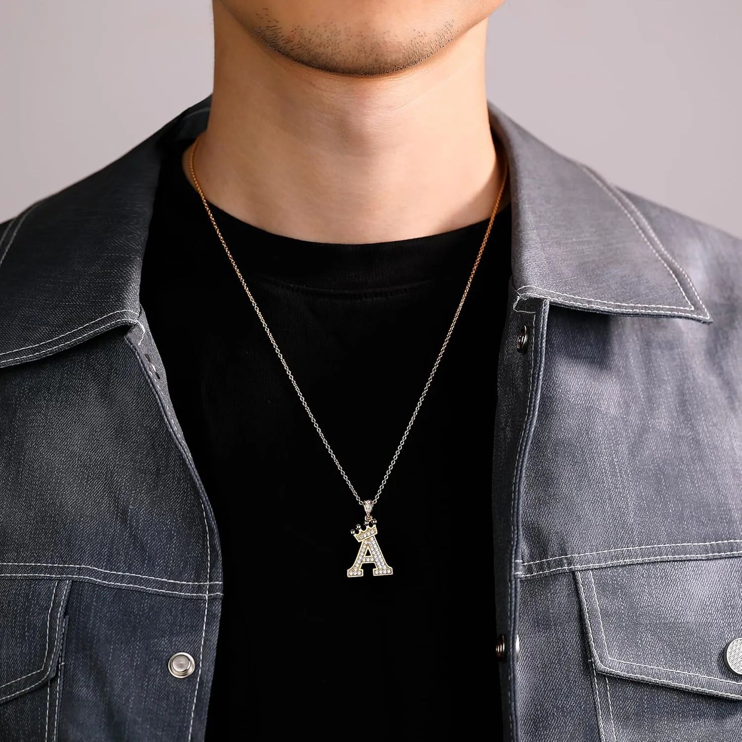 Moissanite Initial Necklace,925 Sterling Silver 18K Gold Plated Letter Necklace for Women, Hip Hop Crown Necklace for Men, Trendy A-Z Pendant Choker Jewelry