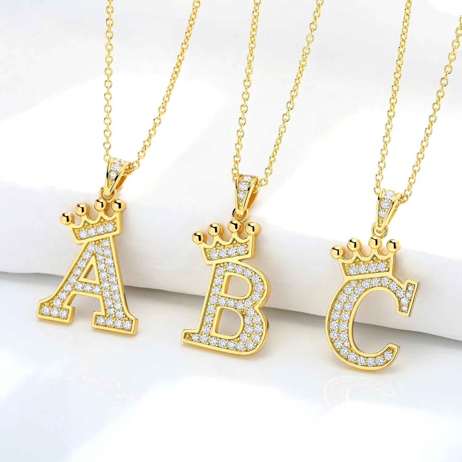 Moissanite Initial Necklace,925 Sterling Silver 18K Gold Plated Letter Necklace for Women, Hip Hop Crown Necklace for Men, Trendy A-Z Pendant Choker Jewelry